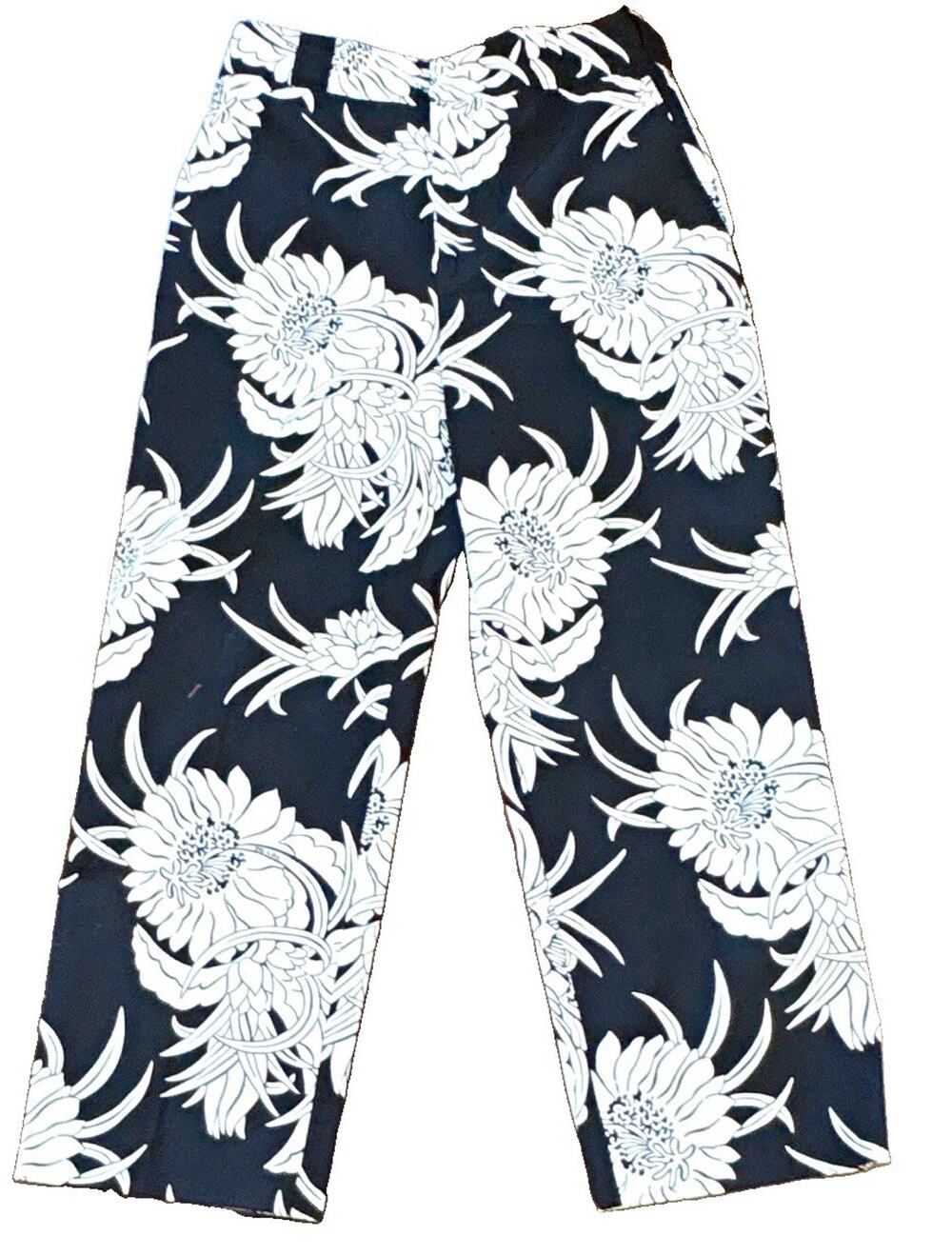 Prada Black White Floral Twill Wide Leg Pant by Miuccia Prada $1300